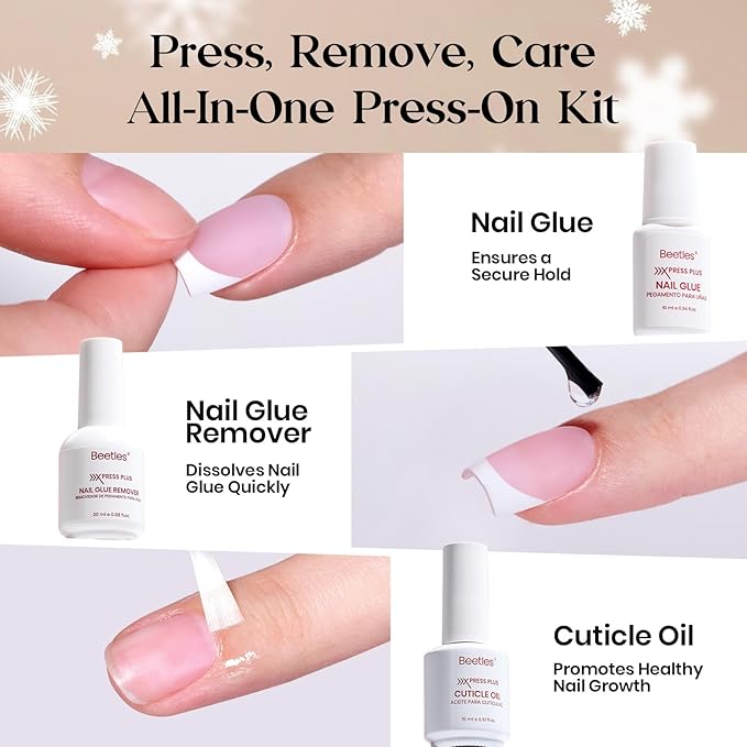 Beetles X Press Plus Gel Nails Kit - Rouge French | 5 Colors Valentines Press On Nails Short Almond | 160Pcs 16 Sizes All-in-One Kit With Nail Glue,Remover,Builder Top Coat,Nail Lamp Gift