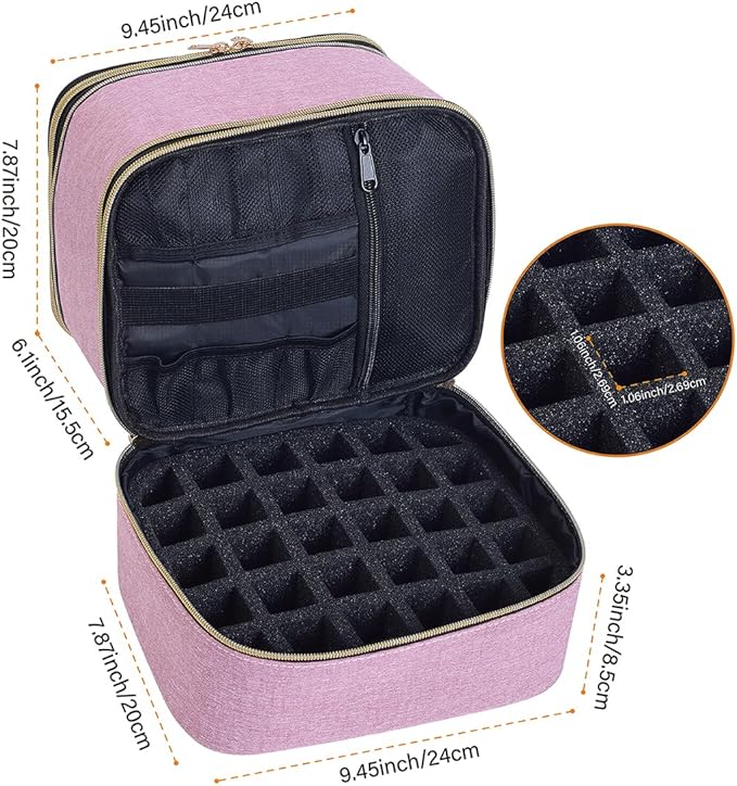 Nail Polish Organizer, Handheld Double Layer Nail Polish Storage with Adjustable Dividers, Holds 30 Bottles (15ml/0.5 fl.oz) for Nail Polish Lamp Manicure Tools and Essential Oil, Pink