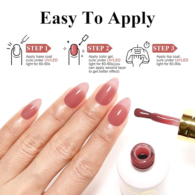 Imtiti Jelly Gel Polish, 15ML Sheer Plum Red Jelly Gel Nail Polish Translucent Spring Summer Nail Gel Polish LED UV Gel Nail Polish for Nail Art DIY Manicure