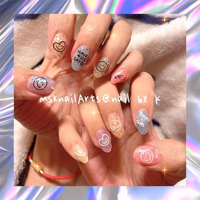 Dedyel Smile Nail Art Stickers 5D Embossed Cute Smile Face Kawaii Self-Adhesive Nail Stickers for Women Girls Kids Nail Art Decoration