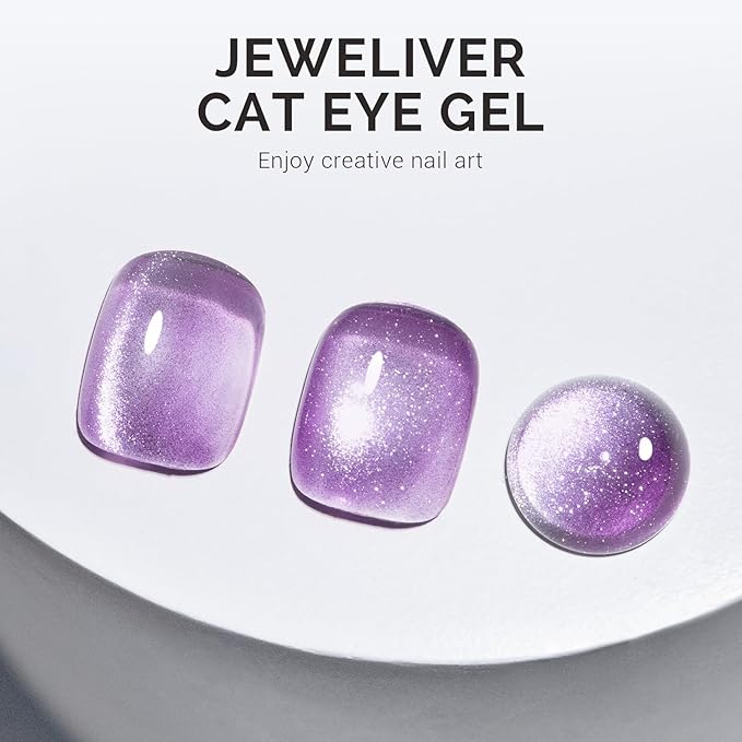 MelodySusie Jeweliver Cat Eye Gel Nail Polish, 0.5 Fl Oz Purple Glitter Holographic Magnetic Nail Polish with Magnet, UV Nail Polish for Nail Art Manicure Salon DIY at Home C16