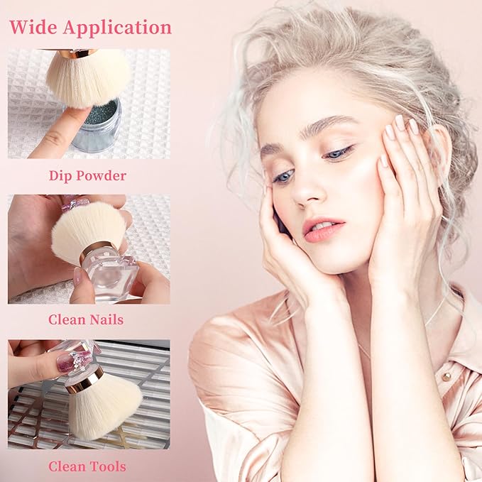 ANGNYA Dust Brush for Acrylic Nails - White Rose Soft Nail Art Powder Remover and Makeup Brush - Manicure Clean Up Tool