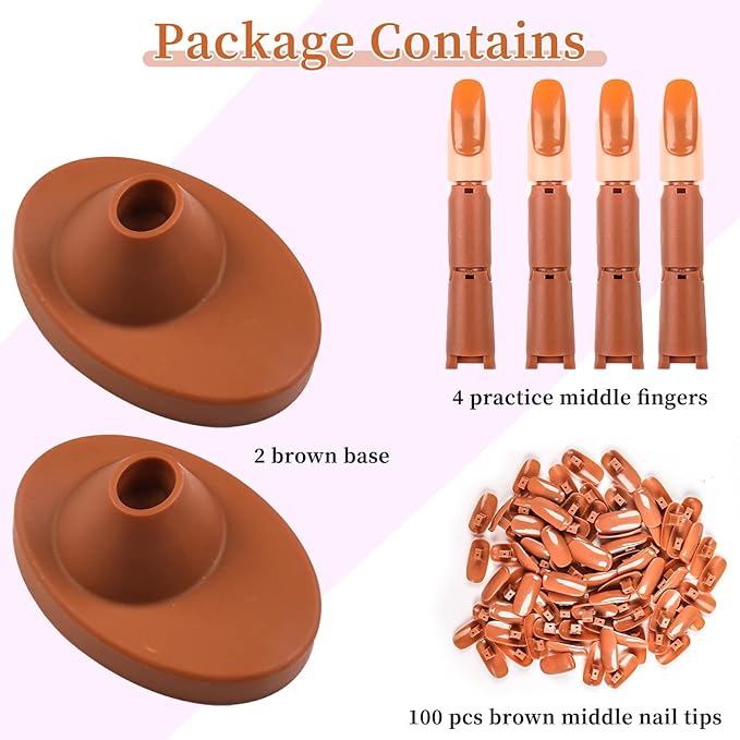 BQAN Nail Practice Fingers for Acrylic Nails, Practice Hand for Nail Training, 4Pcs Adjustable Plastic Fake Fingers for Nail Tech, with 100 PCS Refill Nail Tips and 2 Finger Base