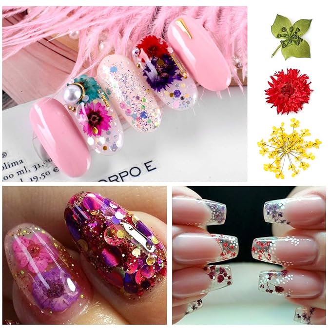 90 Pcs Dried Flowers 36 Colors 3D Nail Art Real Flowers Nature Dry Petals Leaves Decor for Nail Art Design Manicure Decoration