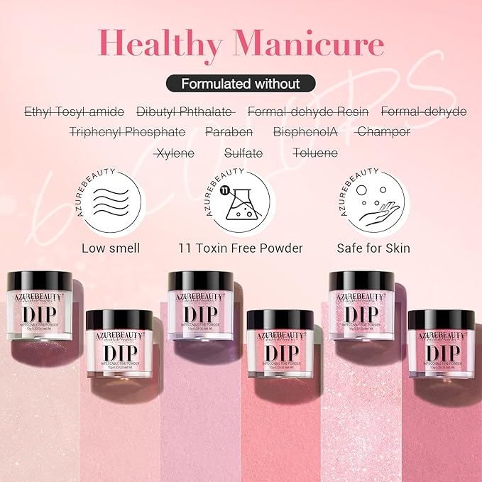 AZUREBEAUTY Pink Dip Powder Nail Set, All Season 6 Colors Nude Pink Glitter Cherry Blossom Shades Dipping Powder Nail Starter Kit French Art Manicure DIY Gifts for Women, No Need Nail Lamp Cured