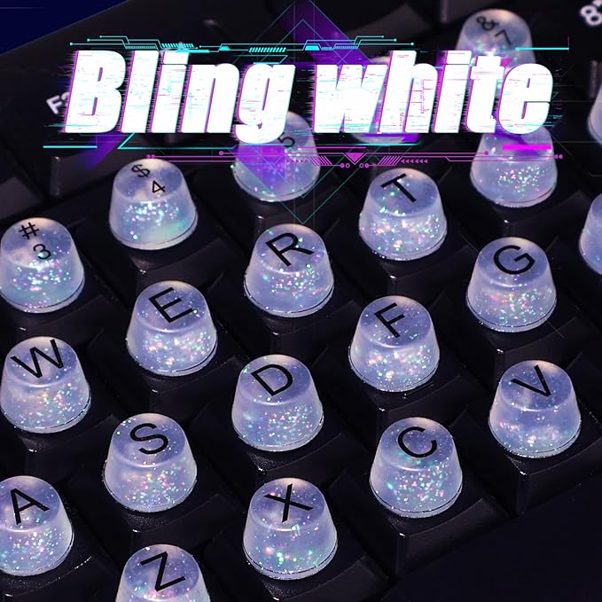 Raised Keyboard Stickers for Long Nails, Bling Keyboard Bubbles for Women with Letters, Soft Silicone Nail Art Typing Keycaps for Desktops (Clear, 64 Pcs)