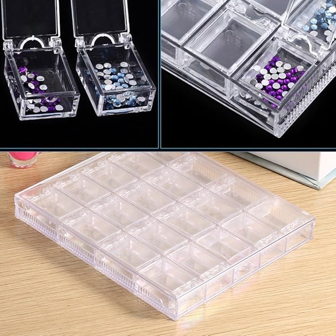 20 Grids Transparent Rhinestone Box Detachable Nail Art Box Acrylic Nail Art Decorations Storage Box Container Case for Storing Nail Art Decorations Rhinestone Beads Non-toxic Harmless