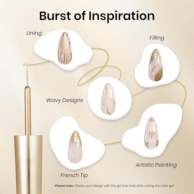 Beetles Metallic Gel Liner Nail Art Polish Set Gold Silver 2pcs Gel Nail Polish Liner Chrome 3D High-Gloss Effect for Nails Paint Design with Thin Brush DIY French Manicure Gift for Women