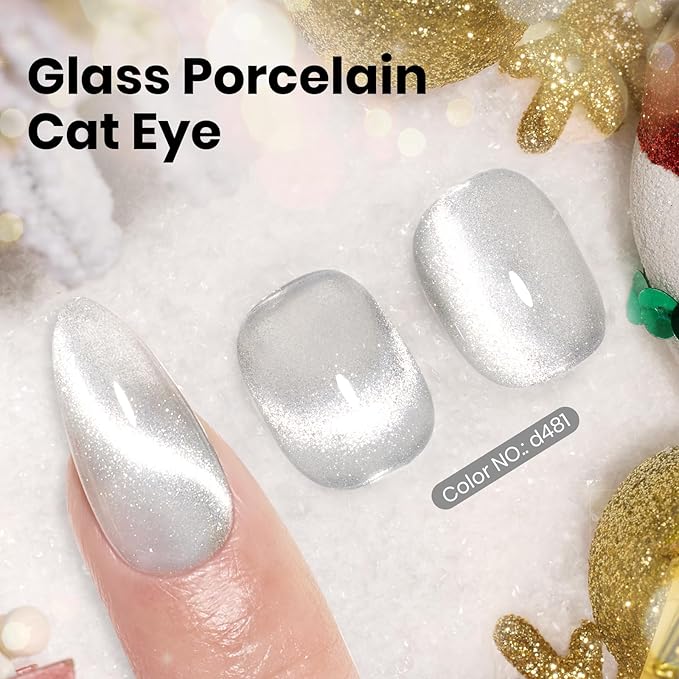 Beetles Star Cascade Silver Cat Eye Gel Nail Polish - 15ML Christmas Silver Glitter Cat Eye Gel Polish with Magnet Soak Off UV Velvet Nail Polish Salon DIY Manicure Winter Gift for Women