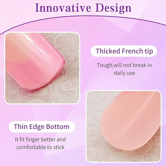 216PC Hot Pink French Tip Press on Nails Long Fake Nails Press ons with 10*Adhesive Tabs, Pink Square Acrylic Nails Press on Nails French Tip Nails False Artificial Fingernails Stick on Nails