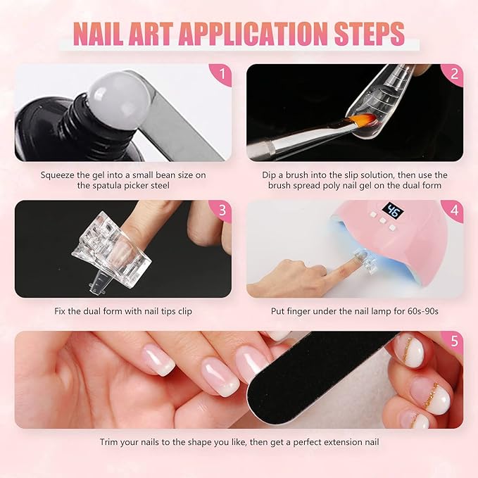 LIONVISON Poly Gel Nail Forms: 120Pcs Coffin Shape Nail Forms for Builder Gel Reusable - 12 Sizes Extension Acrylic Nail Molds Sets - False Nail Tips for Manicure Nail Art Design Salon DIY at Home