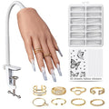 Practice Hand for Acrylic Nails: Silicone Nail Hand Practice with Gold Rings - Flexible Fake Hand Mannequin Nail Hand Kit for Beginners