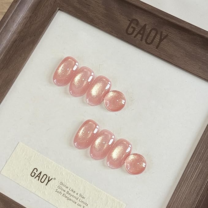 GAOY Pink Glassy Cat Eye Gel Nail Polish, 16ml Holographic Glitter Jelly Nail Polish with Magnet, Reflective Translucent UV Gel for Manicure Art DIY, 4132 Sunset Pink