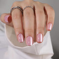 Press On Nails Short - Findigit Pink Glossy Press On Nail Ons Square, Chrome Glazed Glue On False Nails, Stick On Nails in 16 Sizes - 32 Soft Gel Fake Nail Kit, Pink Glazed