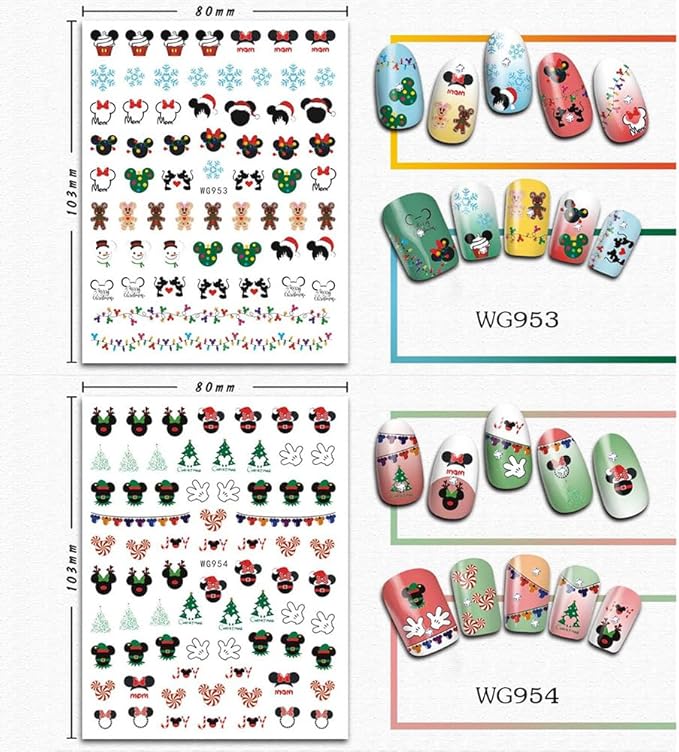 Cartoon Nail Art Stickers Decals Cute Christmas Nail Decals Design 3D Self-Adhesive Nail Art Supplies Christmas Designer Nail Stickers for Women Girls DIY Manicure Tips Xmas Acrylic Nails Decoration
