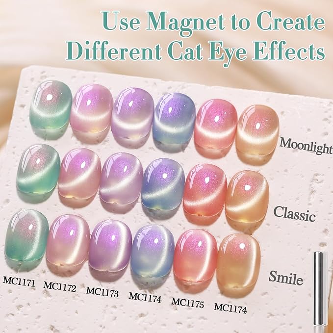 Double Rhythm 0.5 Oz Cat Eye Gel Polish with Magnet Same Color Same Bottle Holographic Glitter Shimmer Translucent Color Salon 15 ML Magnetic Nail Art (Mermaid Green-MC1171)