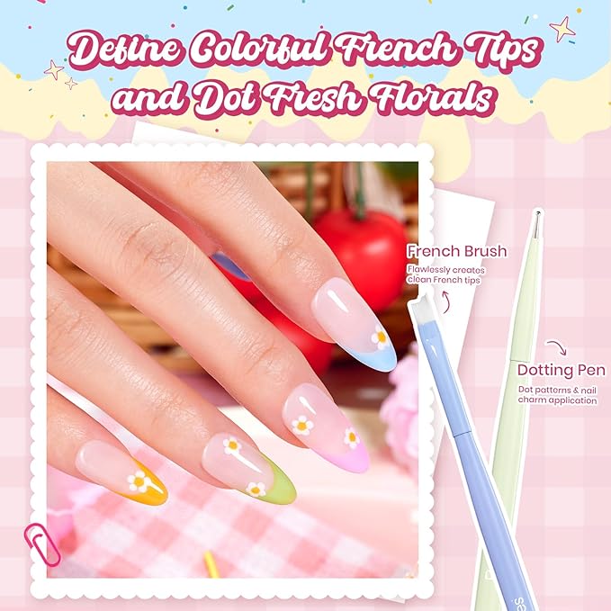 Beetles Spring Nail Art Brushes 6pcs – Sweet Swirl Nail Art Tools Liner Brushes for Nails Dotting Tool Gradient French Manicure Design Pen with Floral Palette, Brush Holder, DIY Gift for Women