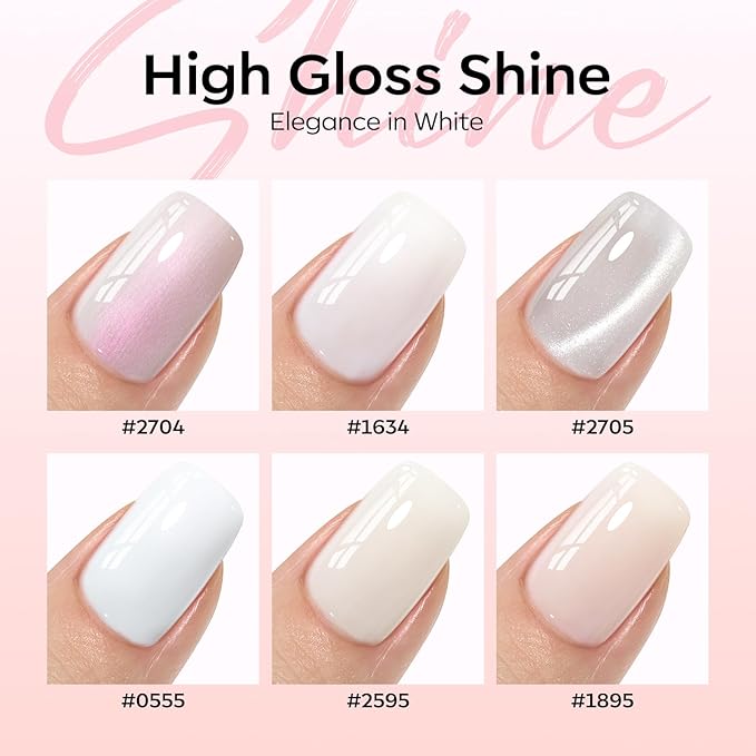 modelones White Gel Nail Polish, 6 Colors Milky White Cat Eye Gel Polish Set with Magnet Nude Jelly Soak Off Nail Kit Manicure DIY Nail Art Salon Home Gift