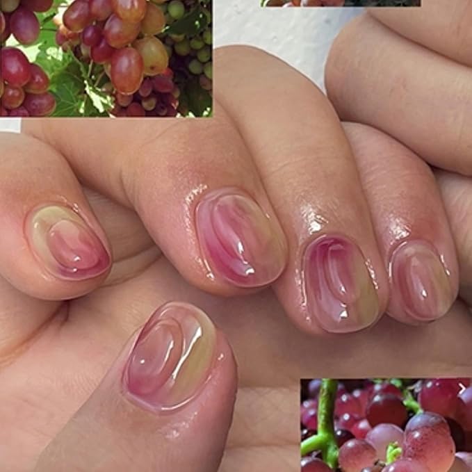 Sweet Grape Press-On Nails - Clear Pink Green Gradient Gel Nail Art, Reusable Adhesive Fake Nails for Women (24pcs)