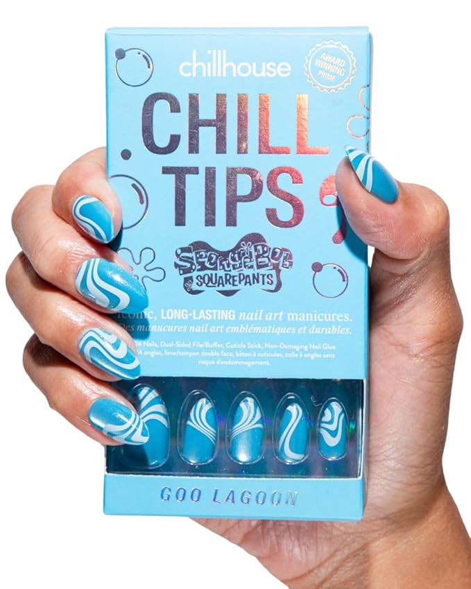 Chillhouse - Chill Tips, Press on Nails Kit - Goo Lagoon (Almond) - 24 Nail Shapes & Sizes - Up to 3 Weeks of Wear - Customizable Fit - Reusable - Latina Founded & Women Owned - Beauty & Self Care