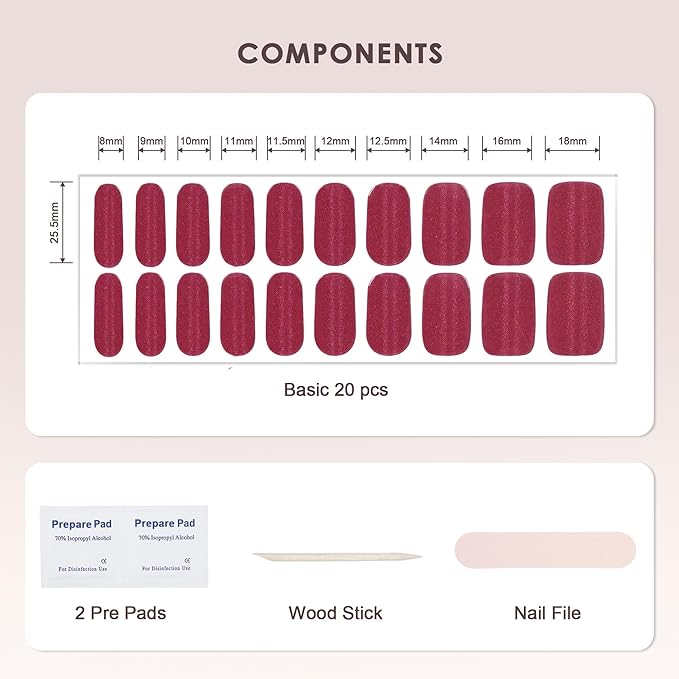 Semi Cured Gel Nail Strips – Real Gel Nail Polish Wraps for Brittle Nails | Long Lasting Easy Peel-Off Removal | Hema-Free | 20-Piece Glitter Cat Eye Hot Pink Salon Kit with File & Stick