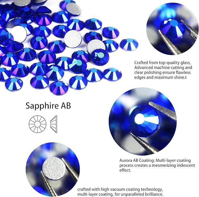 Genie Crystal 1440 PCS Sapphire AB Rhinestones Flatback SS20, 4.8 mm Dark Blue Aurora Borealis Glue on Glass Rhinestones Strass for DIY Crafts, Shoes, Dance Costumes, Tumbler, Bling Decoration