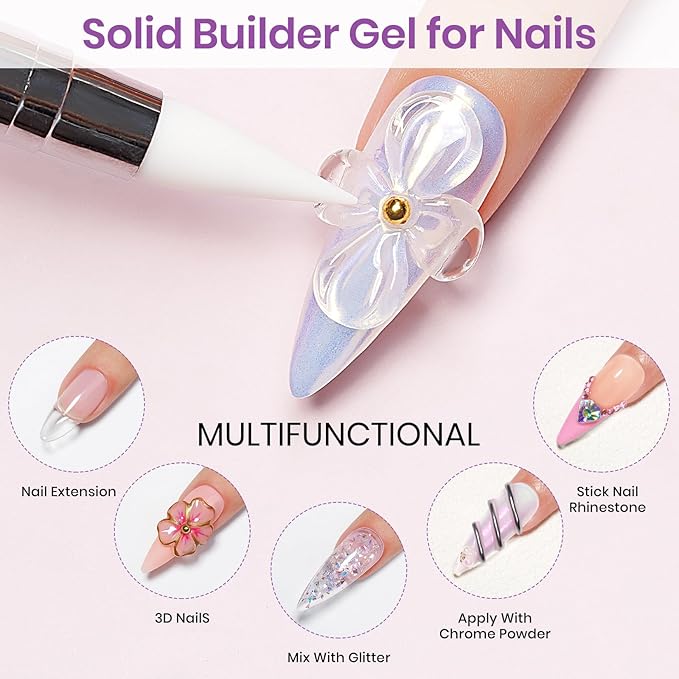 MIZHSE 2pcs Solid Builder Gel for Nails, Clear 3D Nail Gel for Sculpting Non-sticky Hard U V LED Starter Kit DIY Home Salon