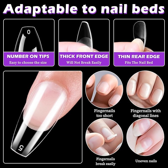LoveOurHome 360pc Medium Coffin Nail Tips Clear Fake Nails Coffin Soft Gel Nails Tips Full Cover Acrylic Nails Clear Press on Nails Medium False Nails 15 Sizes Fingernail for Gel Nail Extension