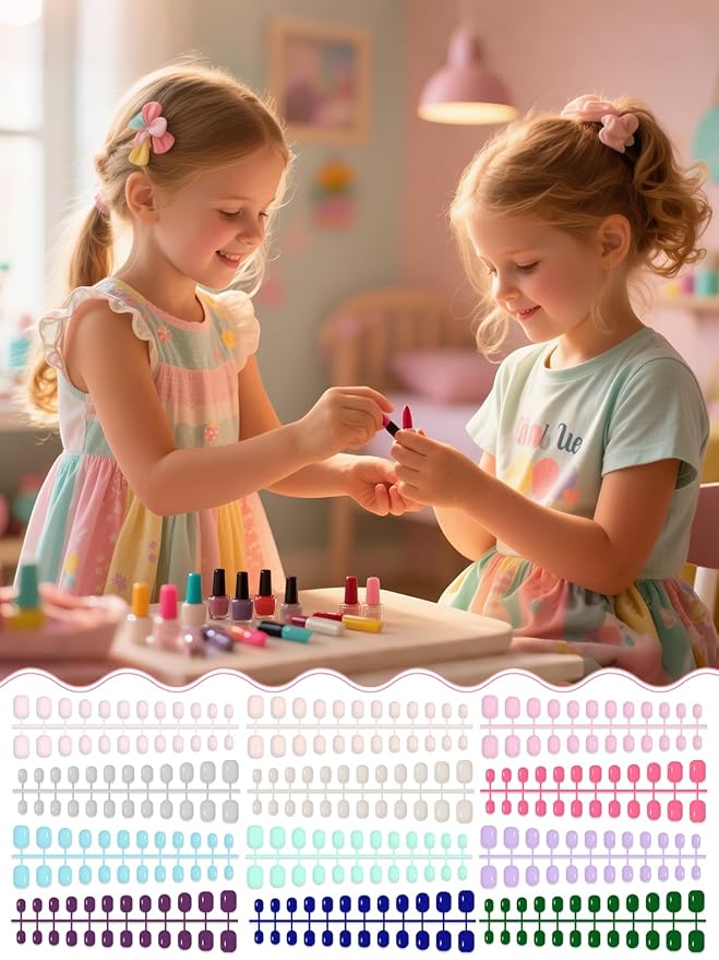 EBANKU 288 Pieces Kid Fake Nail, 12 Pack Kids Press on Nails Short Full Cover Fake Nails for Girls with Nail Glue and Nail Adhesive Tabs
