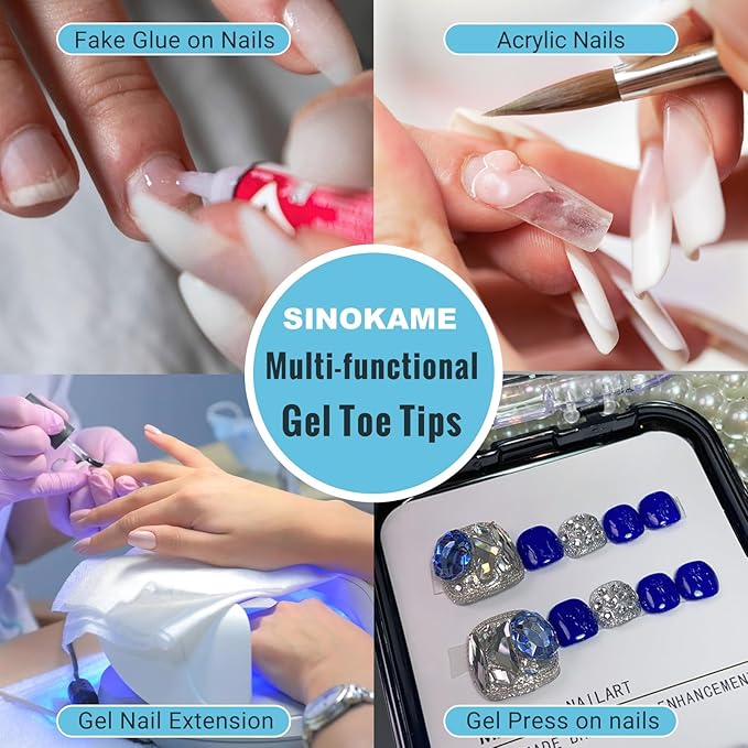Wide Long Fake Toenails, SINOKAME Clear Press on Toenails for Women with Nail Glue Kit, Paintable Toe Nail Press Ons 240Pcs 12 Sizes Up to 10 Pedicures