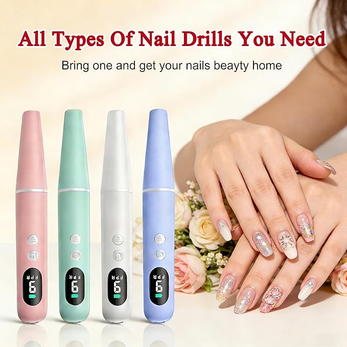 Salon-Grade Electric Nail Drill – Professional Cordless Nail File with LED Display, 6 Specialized Bits & 26 Accessories for Gel/Acrylic Nails & Thick Toenails (Light Pink)