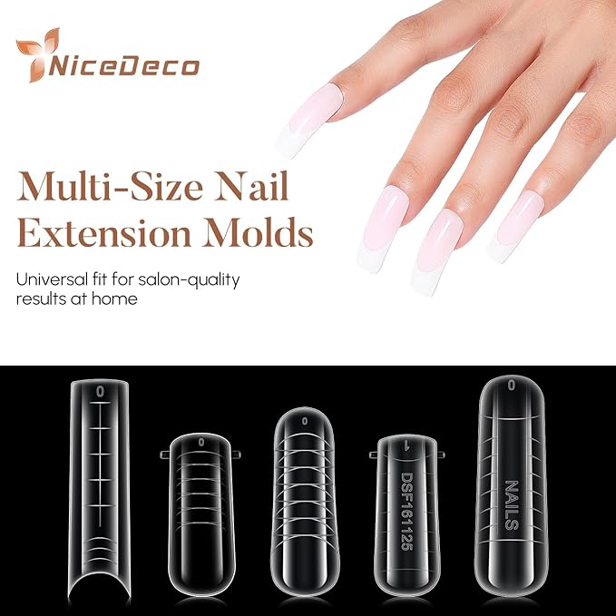 Nicedeco Poly Extension Gel Dual Nail Forms, 120pcs Nail Molds for Builder Extension, 5 Style 12 Size Dual Forms for Gel Nail Tips Nail Art Design Salon DIY Kit 2