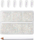 Beadsland 7200pcs Flatback Rhinestones,Transparent Rhinestone Nail Gems Round Crystal Rhinestones for Crafts,Mixed 6 Sizes with Wax Pencil Kit, SS3-SS10,Transparent AB
