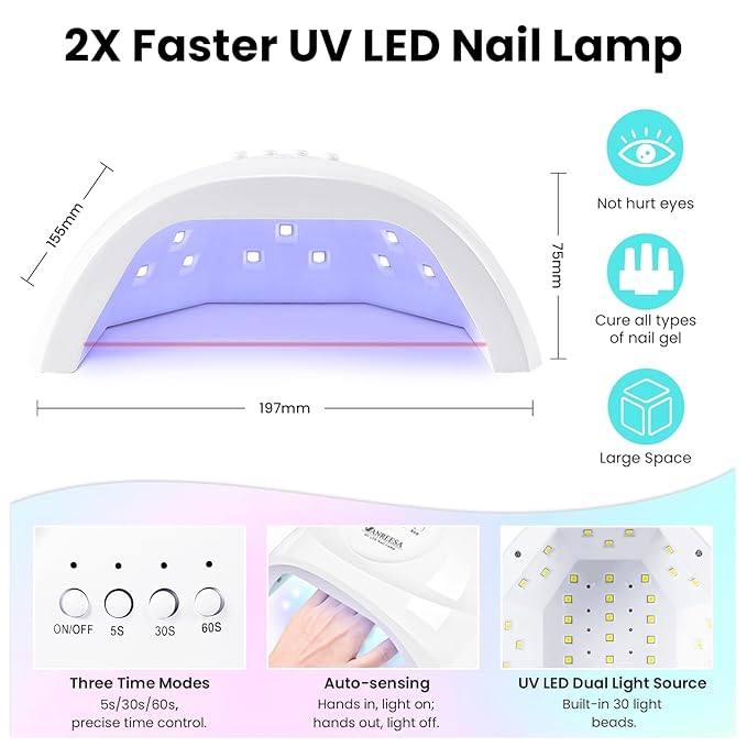 VANREESA 84 Pcs Gel Nail Polish Kit with U V Light and Almond Nail Tips -40 All Seasons Colors Gel Polish Set with 5 Pcs Base Top Coat Gel Nail Kit for Beginners with Everything Gifts for Women