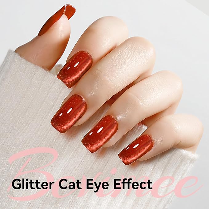 Red Cat Eye Gel Polish, Cateye Magnetic Nail Polish Glitter Holographic UV Gel Sparkle Crystal Jelly Color Bright Red for Nail Salon DIY at Home
