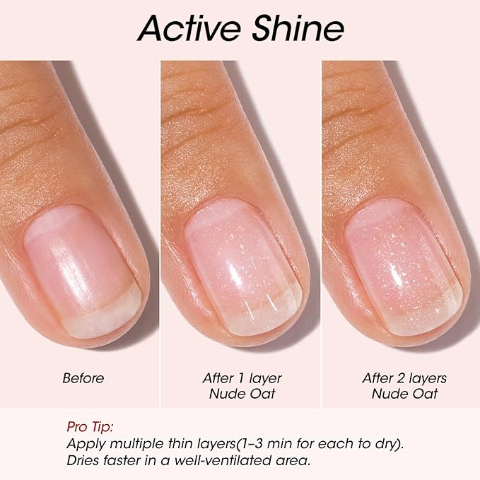 Gellen Active Glow Nail Polish, Nail Concealer Strengthener One-Step Plant Based Care for Nourished Healthier Nails, Strength-Boost Complex Hexanal Pro-Vit B5 Calcium, Ultra-Glowy Milky Shine Finish