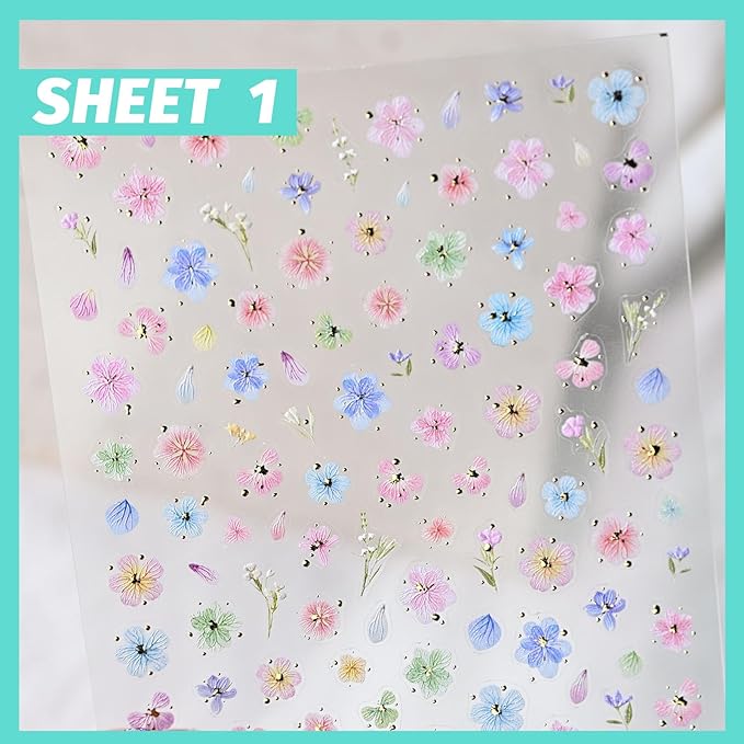 Golden Flower Nail Art Stickers, Summer Spring Floral Nail Decals, Self-Adhesive, Nail Accessories for Women, Nail Decorations 3 Sheets