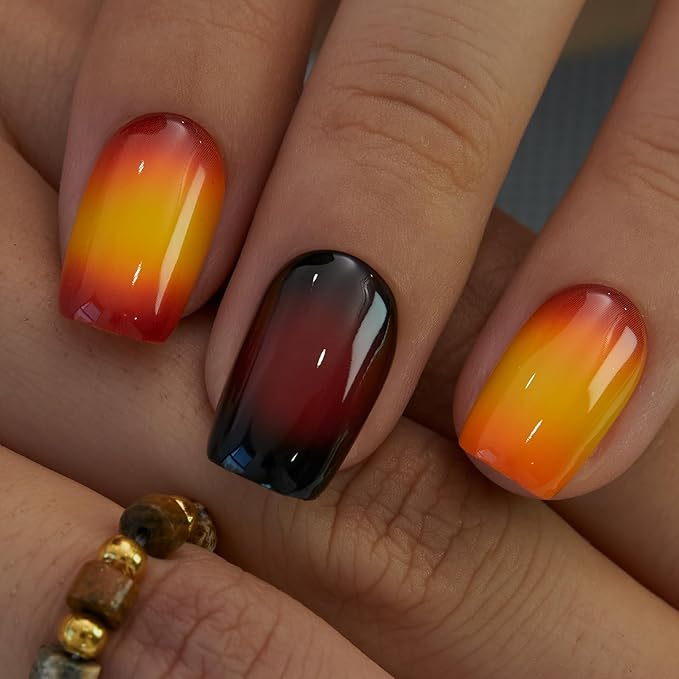 Curvlife Press On Nails – 30PCS Full Cover False Natural Fit Soft Gel Fake Nails Tips, Easy to Apply at Home Glue On False Nails Kit (Ombre Nails, Medium)