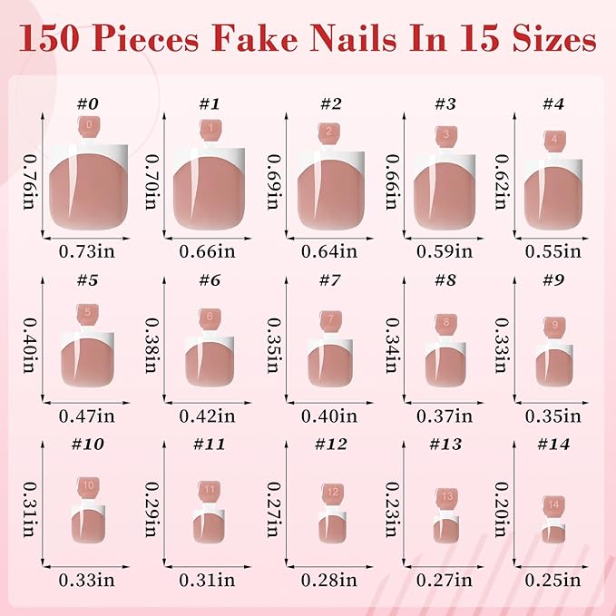150pc White French Tips Press on Toenails Women Fake Toenail with Glue Tab, Brown Toe Nail Press ons Nails Short Square Fake Toe Nail Tips French Glue on Toenails Stick Acrylic Toes Nails Kit