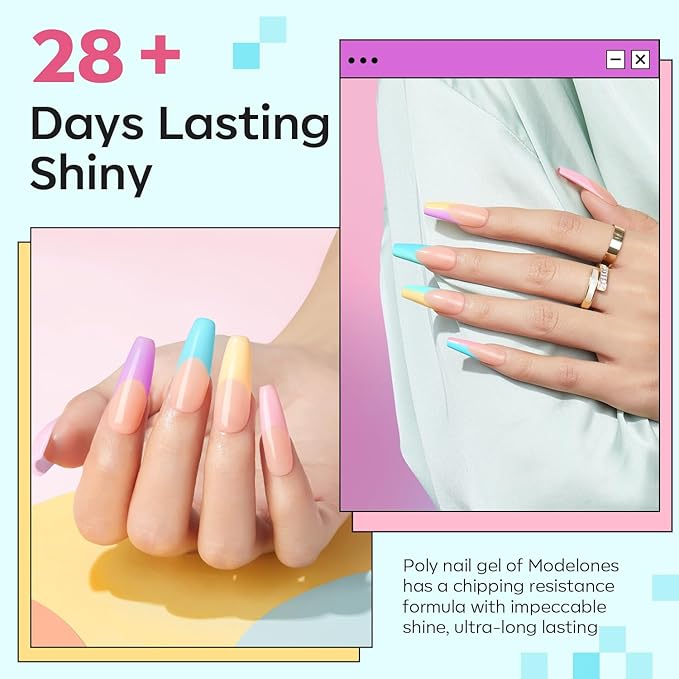 modelones Poly Gel Set 6 Colors Spring Pastel Macaron Collection Nail Extension Kit Pink Yellow Blue Builder Nail DIY Manicure Salon at Home