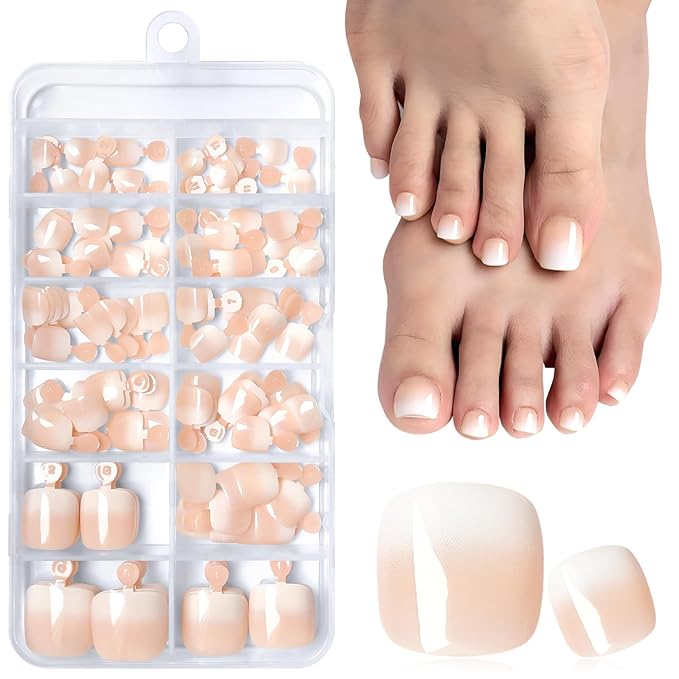120PC Ombre Press on Toenails for Women Fake Toe nail Press ons Acrylic Toe Press on Nails Set, Ombre Press on Toe Nails Press on Fake Toenails Press ons Acrylic Toe Nail Tips Kit&Glue Tab-I
