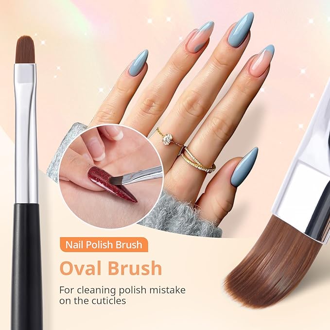 AIRSEE Nail Art Clean Up Brush Set, 3 Pcs Flat/Oval/Fine Angled Gel Brushes for Removing Polish Mistakes on Cuticles, Detailed Cleaning, Nail Design, DIY, Manicure, Black with Protective Caps