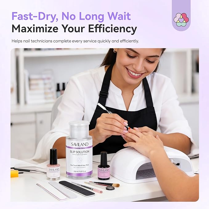 SAVILAND Slip Solution Kit for Poly Nail Gel: 150 ml/5.07fl.oz Nail Extension Slip Solution with Dual-Ended Nail Brush, Large Capacity One-Touch Glide No-Stick Liquid Easy for Nail Art Extension DIY