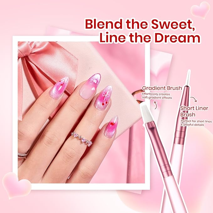 Beetles Nail Art Brushes 6pcs – Cherish Nail Art Tools Liner Brushes for Nails Dotting Tool Gradient French Manicure Design Pen with Heart Palette Brush Holder Pouch Bag, DIY Gift for Women