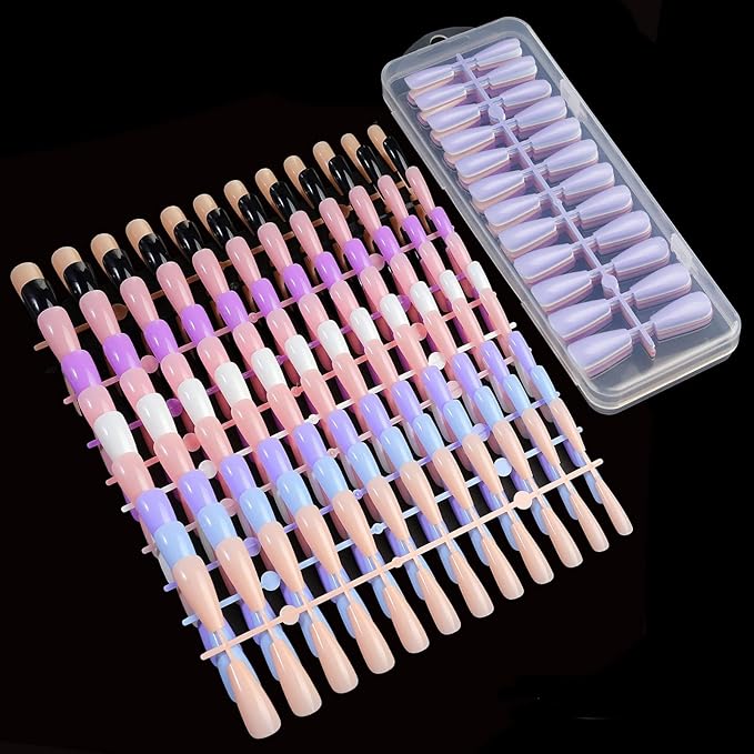 240Pcs Coffin Press On Nails Solid Color Glossy Fakes Nails Ballerina Fake Nail Tips Long Full Cover Acrylic False Nails Black White Pink Blue Flake Nails Valentines Day Press On Nails For Women Girls
