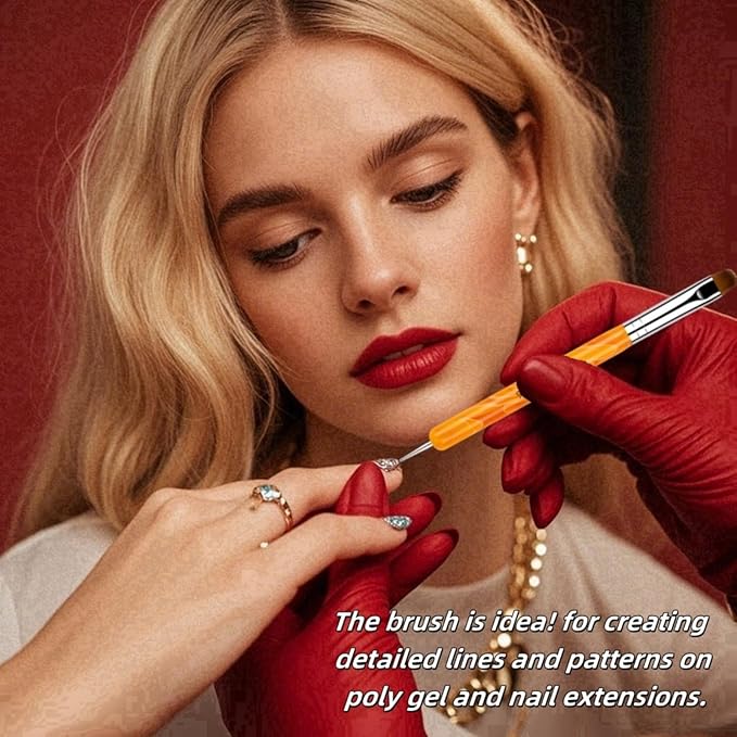 French Brush for Nails Premium 2 Way French Gel Acrylic Nail Art Brush and Dotting Tool, 2 Pcs French Tip Brush 14 and 16 Professional Nail Salon Quality Brush, Nail Dotting Pen (Orange)