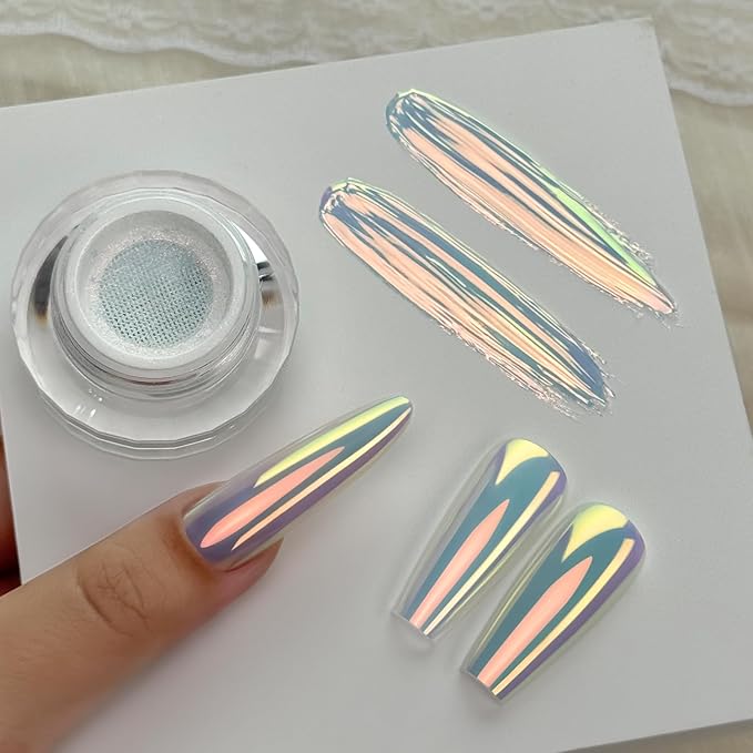Yokefellow GleamTap Cushion Aurora Chrome Nail Powder -Mermaid Aurora Effect,Nail Art Glitter Decoration for Home DIY Salon Manicure (GT112 Golden Hour/Purple Blue with Light Orange Sheen)