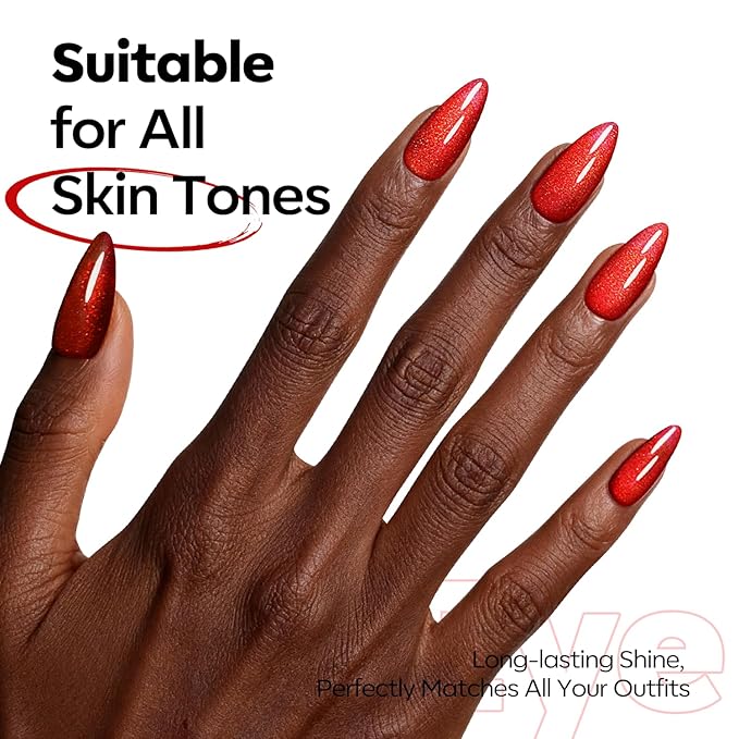 modelones Red Cat Eye Gel Nail Polish Magnetic Glitter Holographic Red Ruby Valentine Gel Polish Reflective Jelly Translucent UV Gel Manicure 15 ML