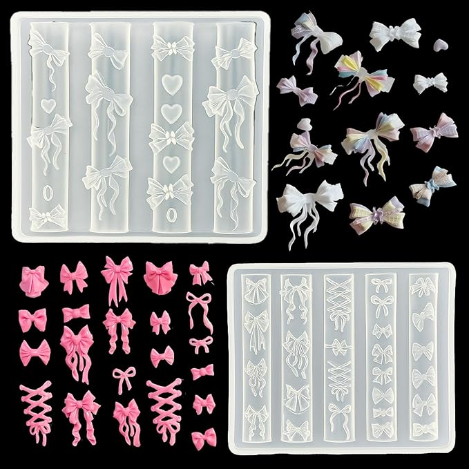 2 Pcs Bow Silicone Nail Art Molds for Women Resin Nail Design