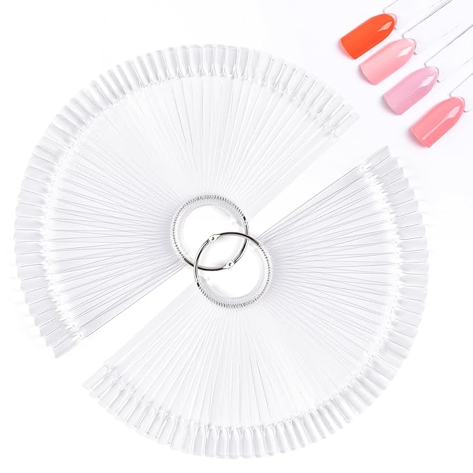 MelodySusie 100 Pcs Nail Swatch Sticks with Ring, Clear Swatches for Gel Polish, Transparent Acrylic Practice Tips, Suitable for Displaying Colors, Training Nail Art for Beginners and Professionals